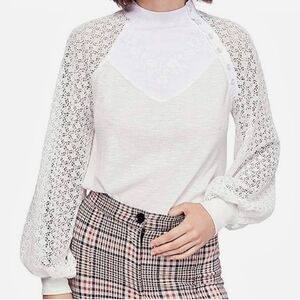 Free People Sweetest Thing Embroidered Lace Sleeves Thermal Top